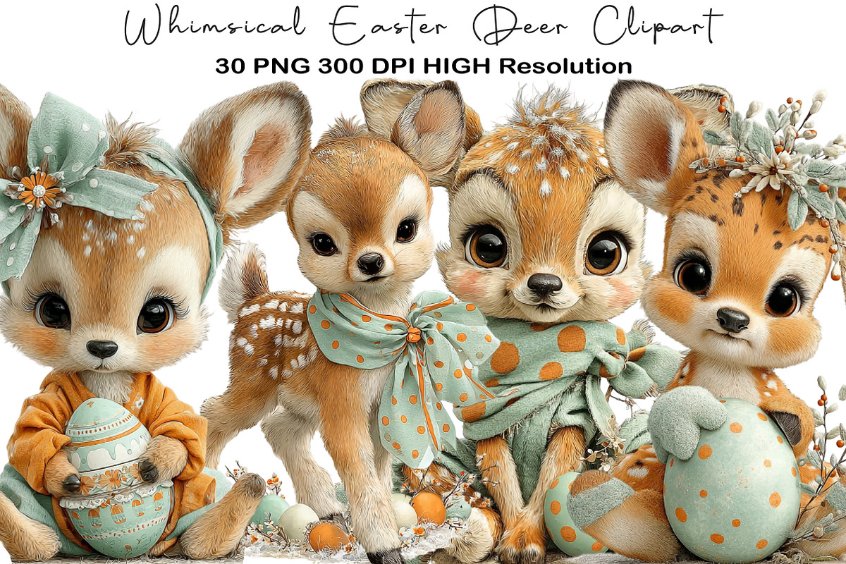 Whimsical Easter Deer Clipart, an Illustration by Black Bird Studio (Photo 1 of 5)