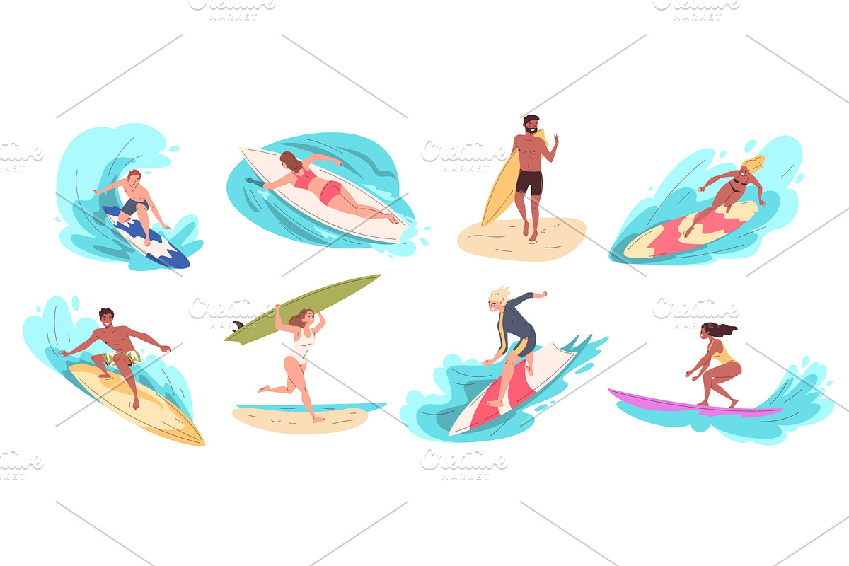 Cartoon surfers characters. Man, a Sport Illustration by Stock-Smart-Start