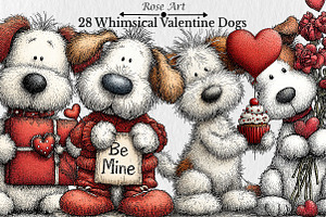 Whimsical Valentine Dogs Clipart, a Seasonal Illustration by Rose Art