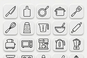 Vector Bundles Kitchen Outline Icons, an Outline Icon by adenpinkstore