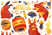 Watercolor Year of the Rabbit Art, an Illustration by DigitalArtsi (Thumbnail 4 of 4)