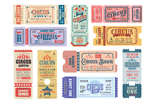 Circus vintage tickets, admit one, a Sport Illustration by Vector Tradition