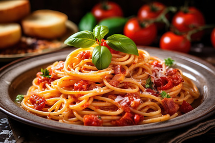 pasta with amatriciana sauce, a Food & Drink Photo by Virgo Studio