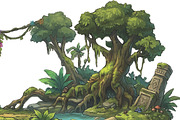 Prehistoric Jungle Platformer Game, a Background Graphic by 3D assets for your awesom (Thumbnail 1 of 3)