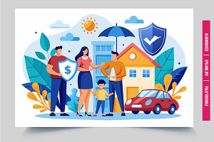 Family with umbrella shield, an Illustration by Tanuart