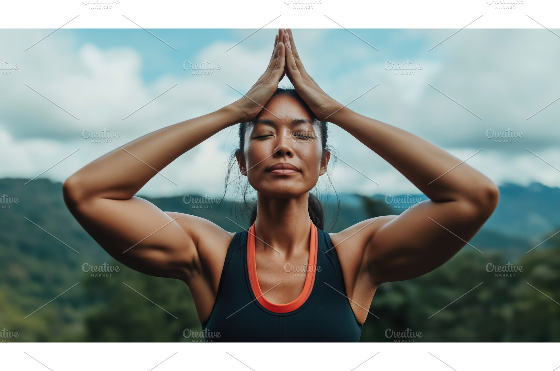 Asian woman practicing yoga outdoors, a Person Photo by Sergey Kotenev