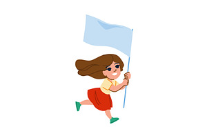 Girl running and waving white flag, an Object Illustration by pikepicture