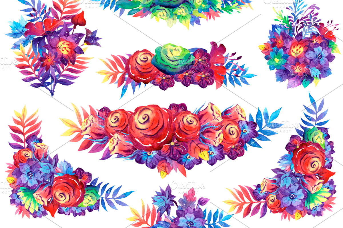 Galaxy floral watercolor collection, a Texture Illustration by UlitkaStudio (Photo 6 of 27)