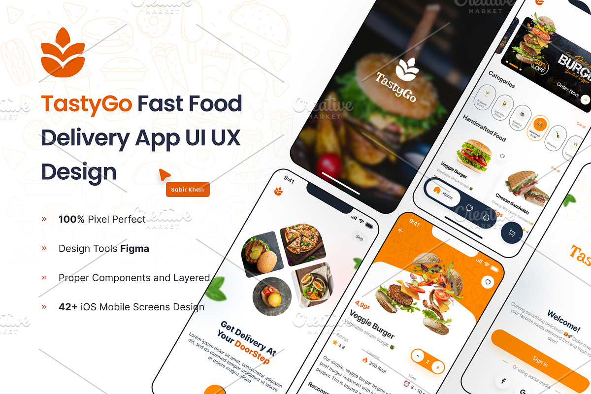 TastyGo Food Delivery Mobile App UI, an UI Kit Template by DesignBox (Photo 1 of 5)