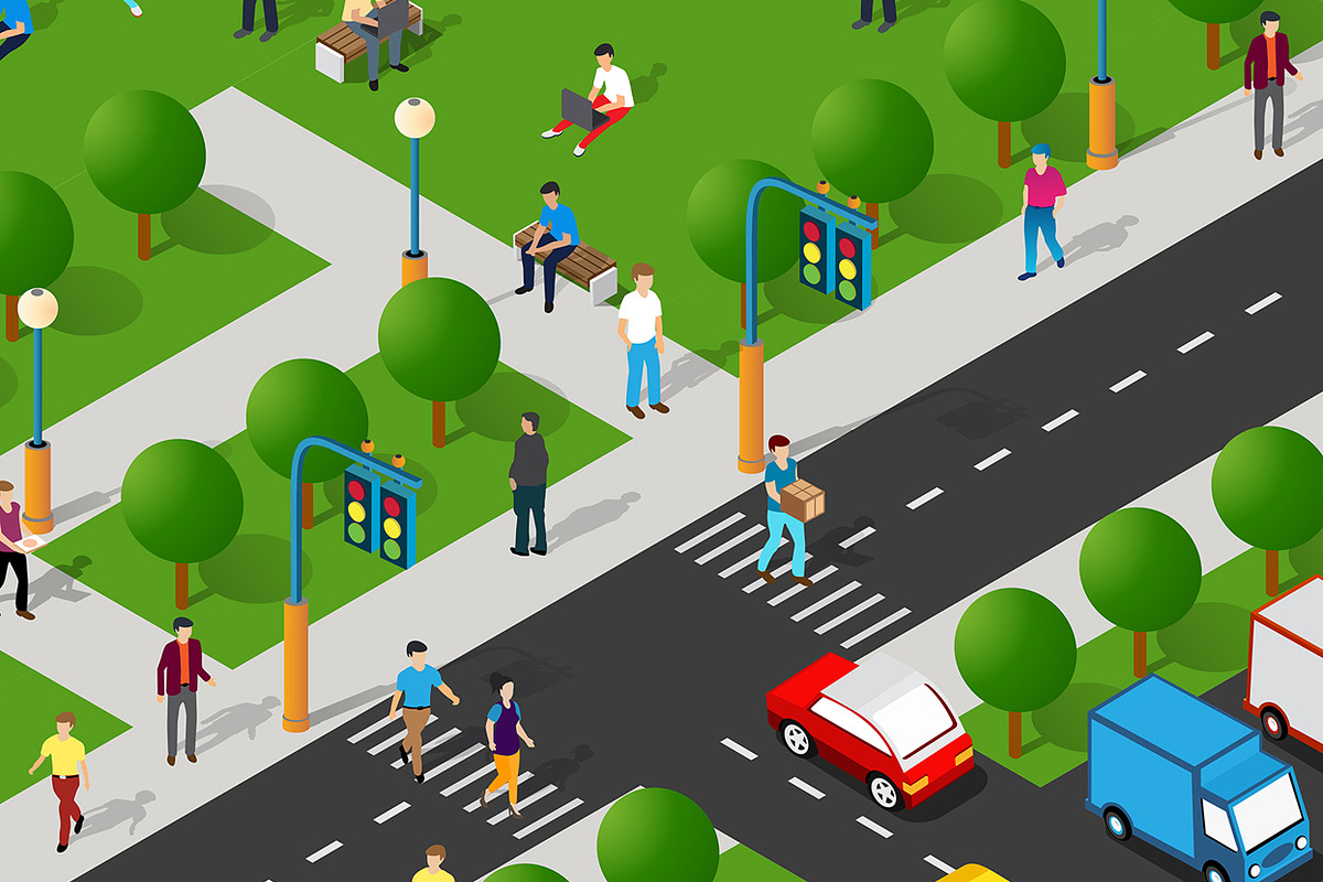 Isometric park with trees and people, a Person Illustration by AlexZeL (Photo 1 of 3)