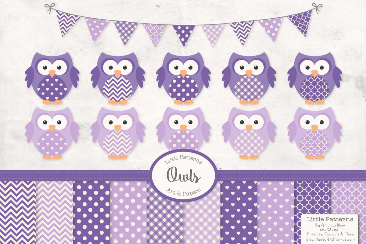 Purple Owl Clip Art Vectors & Papers, an Animal Illustration by Amanda Ilkov (Photo 1 of 3)