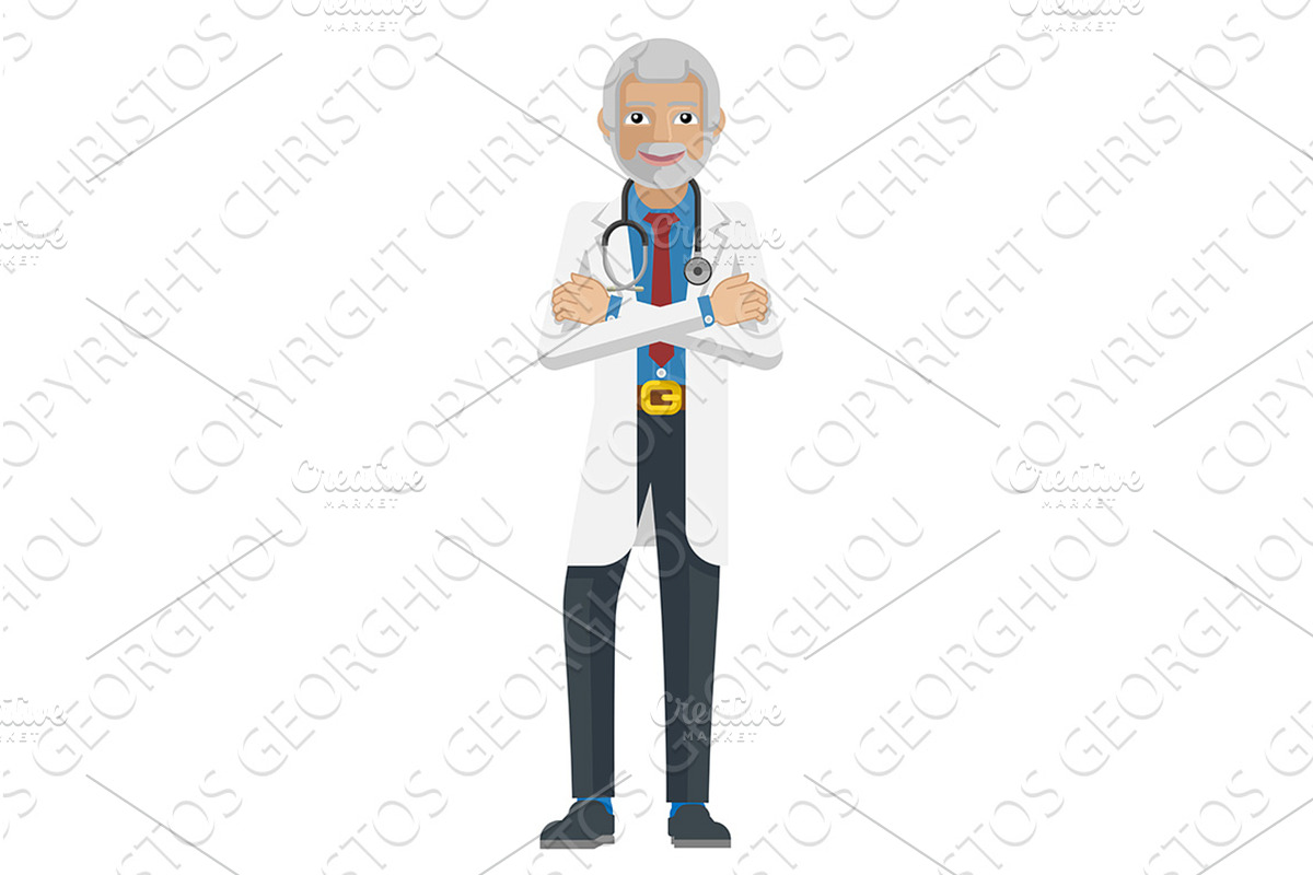 Mature Medical Doctor Cartoon Mascot, a Healthcare Illustration by Christos Georghiou