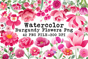Watercolor Burgundy Flowers Png, an Illustration by Libby Wishes (Thumbnail 1 of 6)