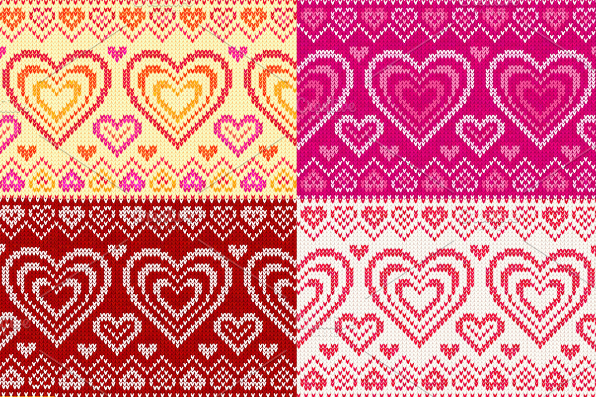 10 knitted hearts seamless patterns preview 3