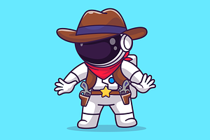 Cute Astronaut Cowboy Cartoon