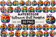 Halloween Skull Pumpkin Clipart, an Illustration by Black Bird Studio (Thumbnail 1 of 6)