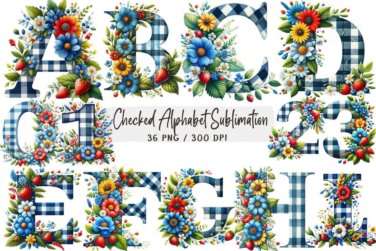 Checked Alphabet Sublimation Clipart, an Illustration by DreamArtGraphic (Photo 1 of 4)