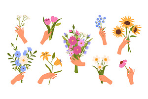 Hands holding flower bouquet. Female, an Object Illustration by winwin.art