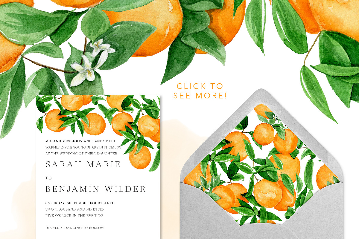 Juicy Watercolor Orange Collection, an Illustration by One and Only Paper (Photo 2 of 8)