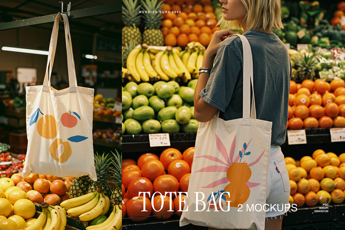Fruit Market Tote Bag Mockup Bundle, an Apparel Mockup by Goodies.Buro (Photo 1 of 3)