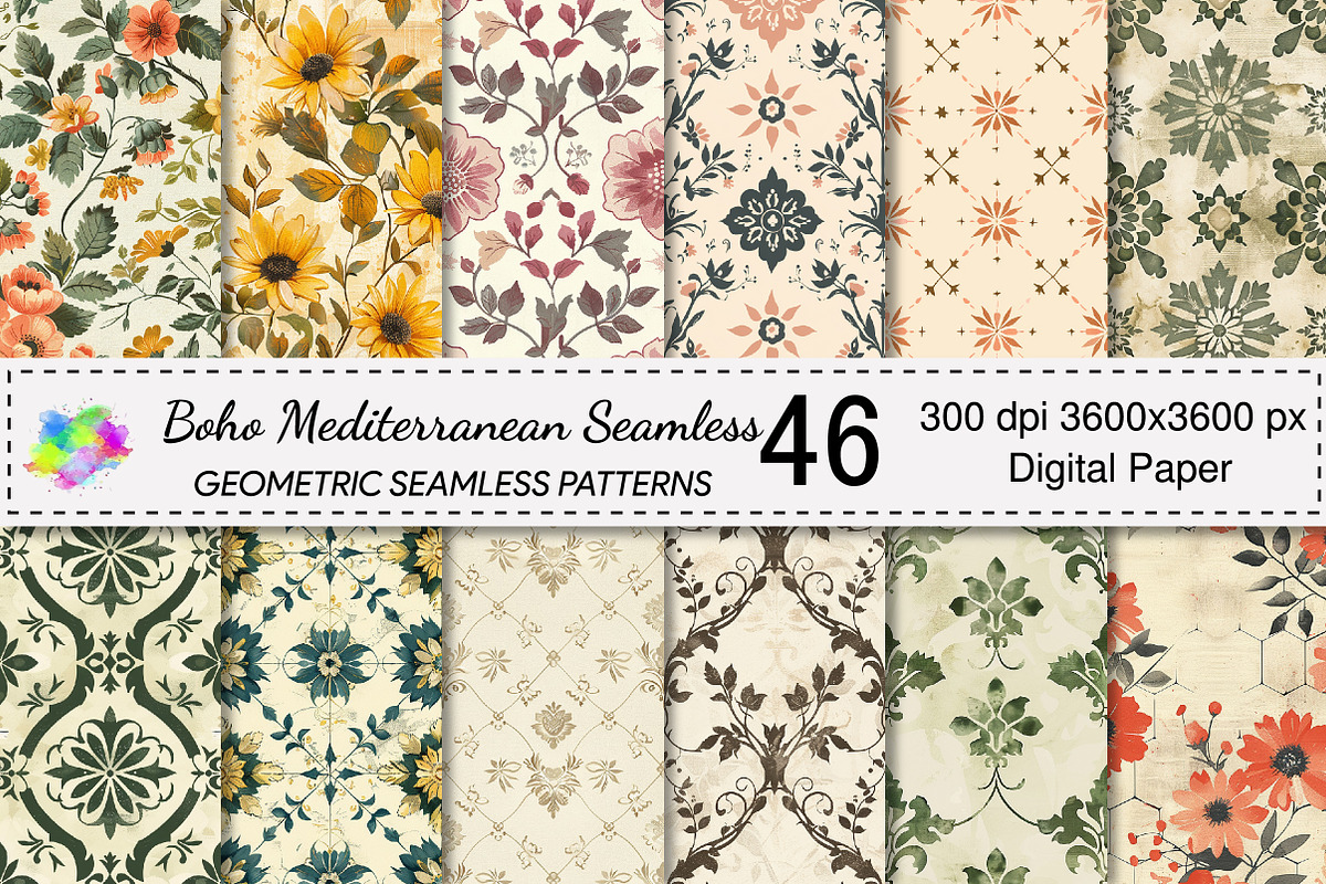 Boho Mediterranean Seamless Pattern, a Pattern Graphic by Canvas Craft (Photo 1 of 9)