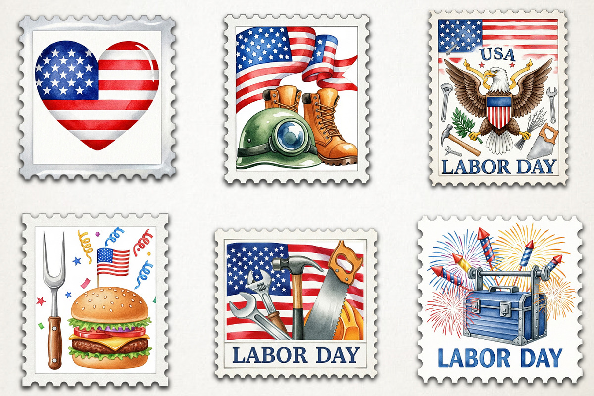 Labor Day Postage Stamp Clipart, an Illustration by RobertsArt (Photo 2 of 5)
