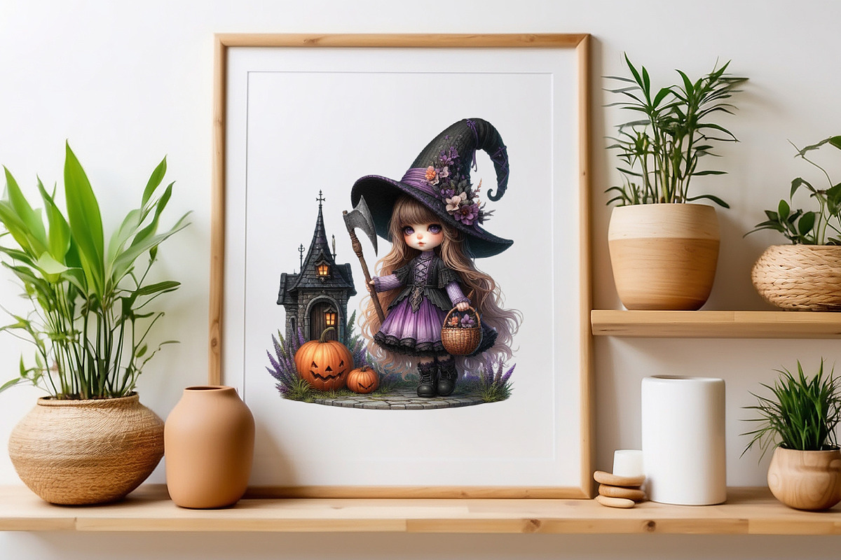 Watercolor Halloween Witch Clipart, a Seasonal Illustration by Craft Nest (Photo 4 of 5)