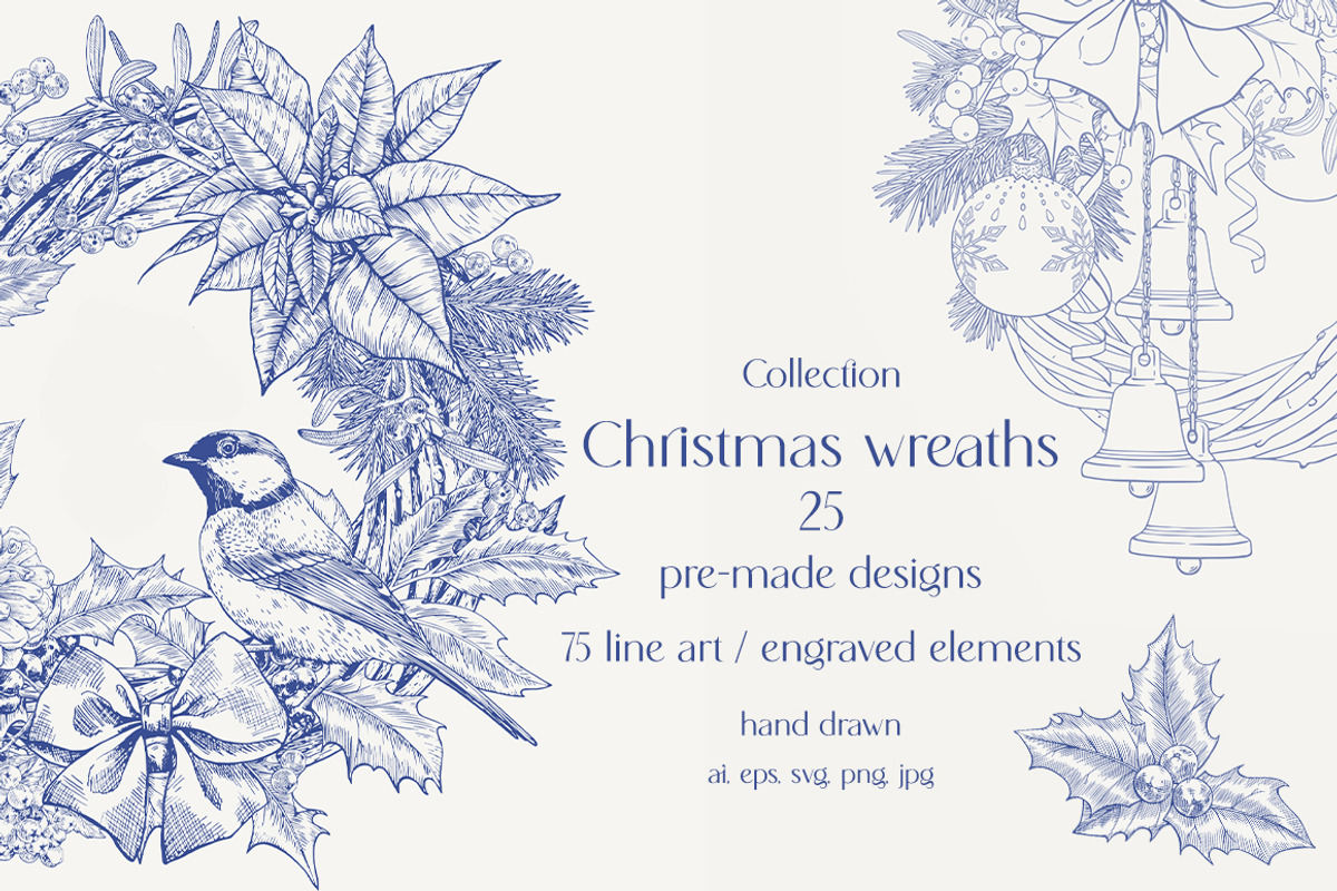 Christmas Wreaths & Decor Vector set, an Object Graphic by ON_lineart_store (Photo 1 of 10)