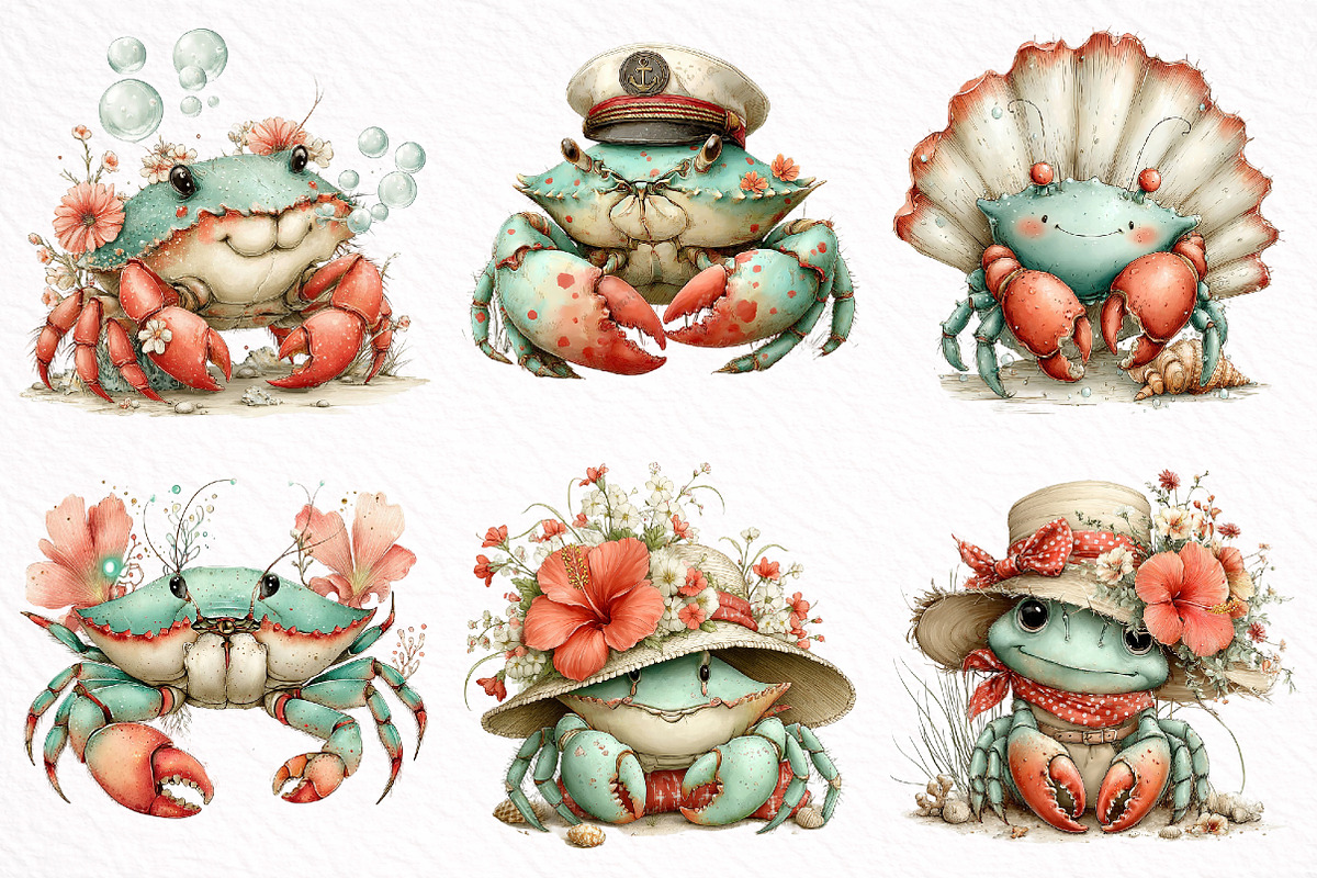 Whimsical Summer Crab Clipart, an Illustration by DreamArtGraphic (Photo 3 of 8)