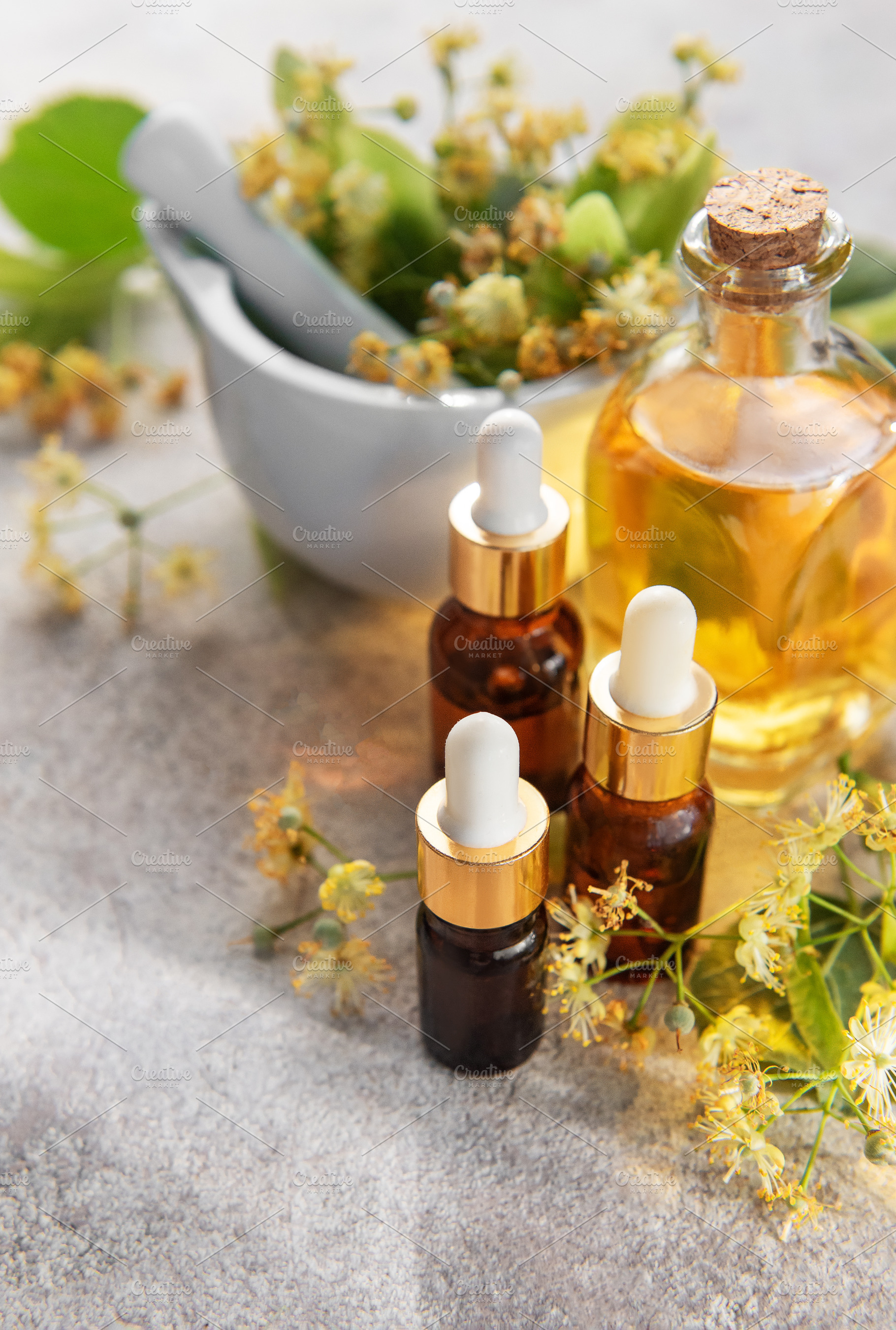 Linden flower essential oil for natural aromatherapy treatment, a Health & Medical Photo by Olena Rudo