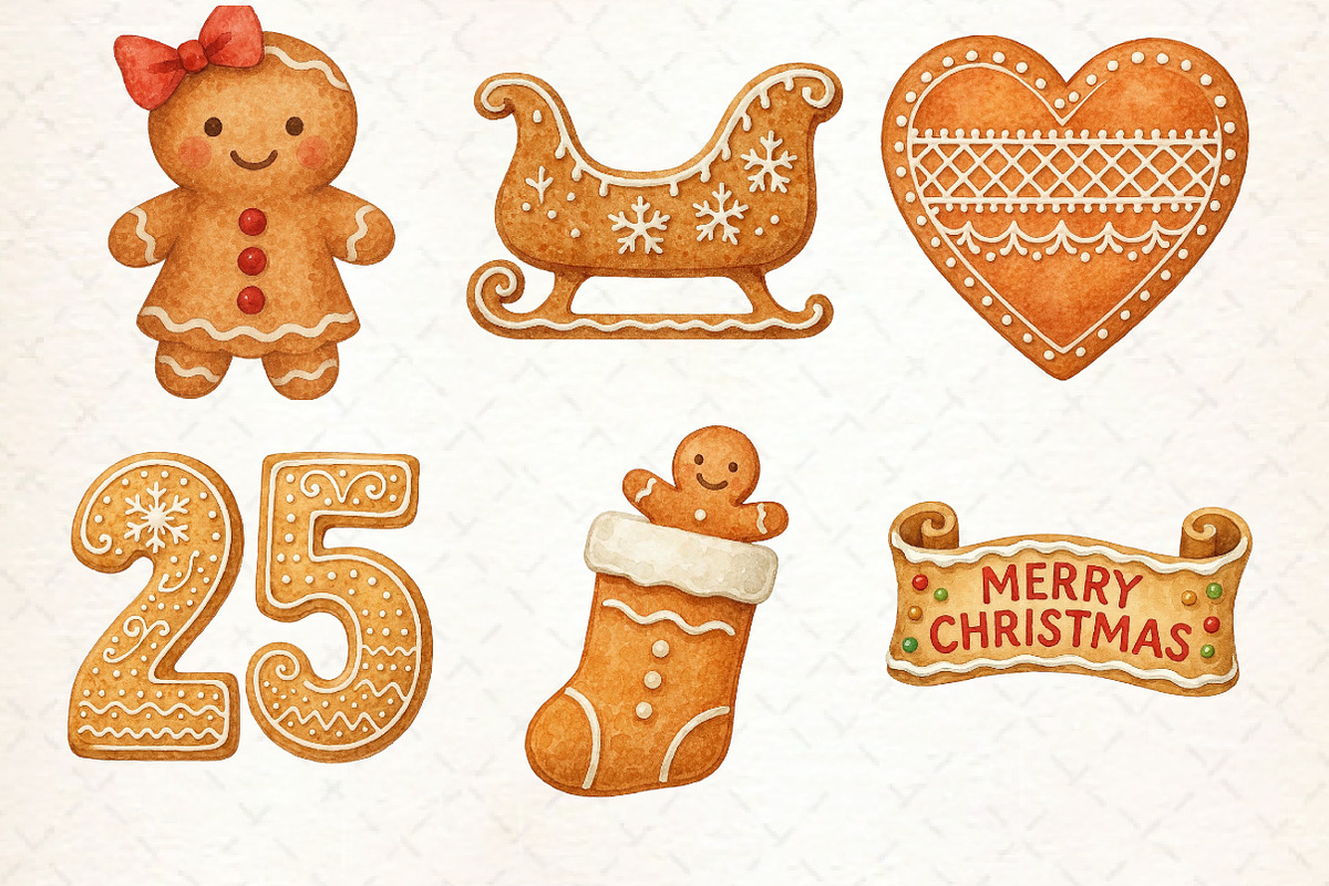 Watercolor Cute Christmas Gingerbrea, an Illustration by Libby Wishes (Photo 3 of 8)