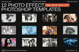 12 Photo Effect Templates, a Layer Style Add-On by iDoodle Studio