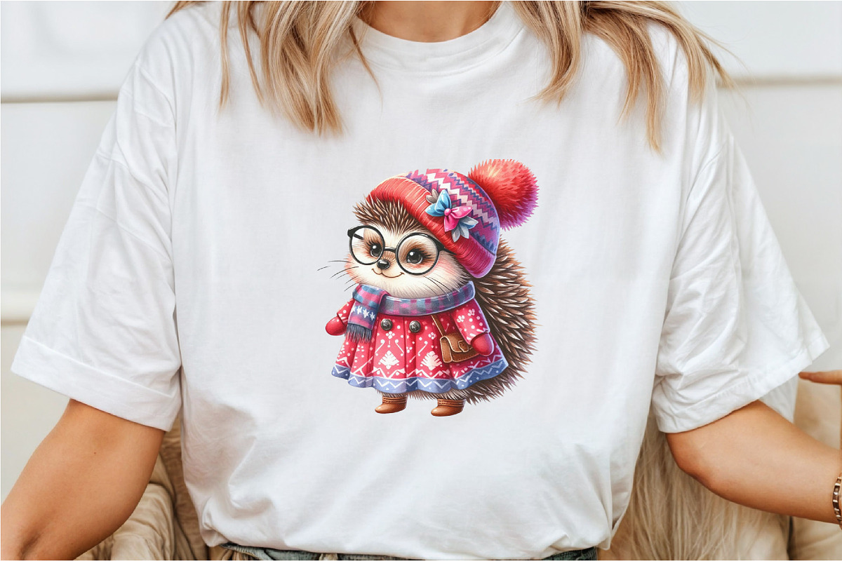 Watercolor Cute Hedgehog Clipart, a Seasonal Illustration by Rose Art (Photo 5 of 7)