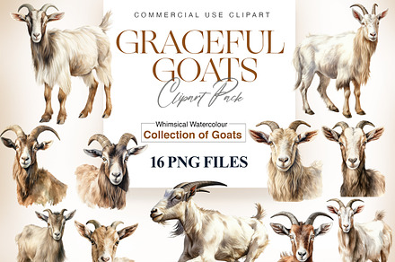 Watercolor Goat Clipart, Cute Goats, an Animal Illustration by BrushstrokeArtGB