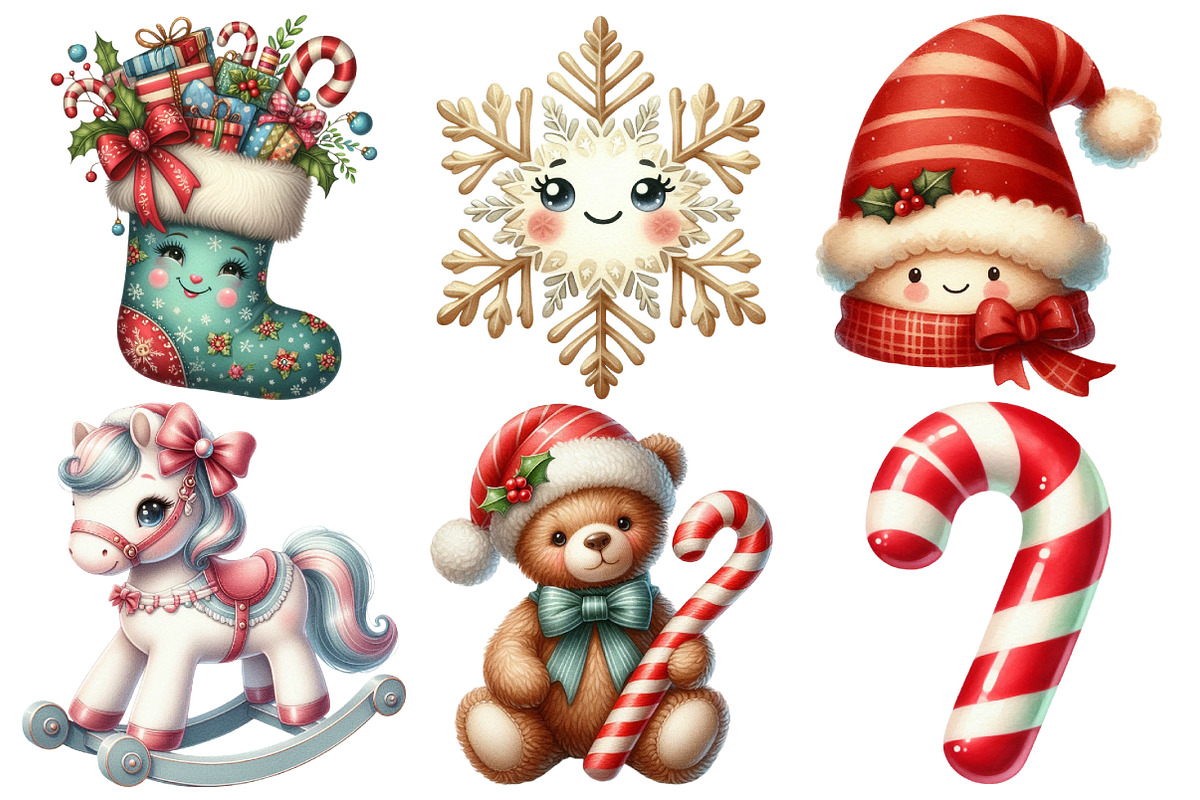 Kawaii Vintage Christmas Clipart, an Illustration by Pixels.Craft (Photo 2 of 7)