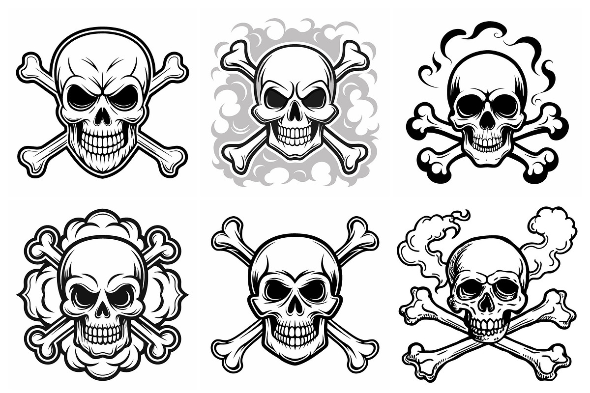 Six Skulls with Crossbones Emblems, an Object Graphic by Billah Hub