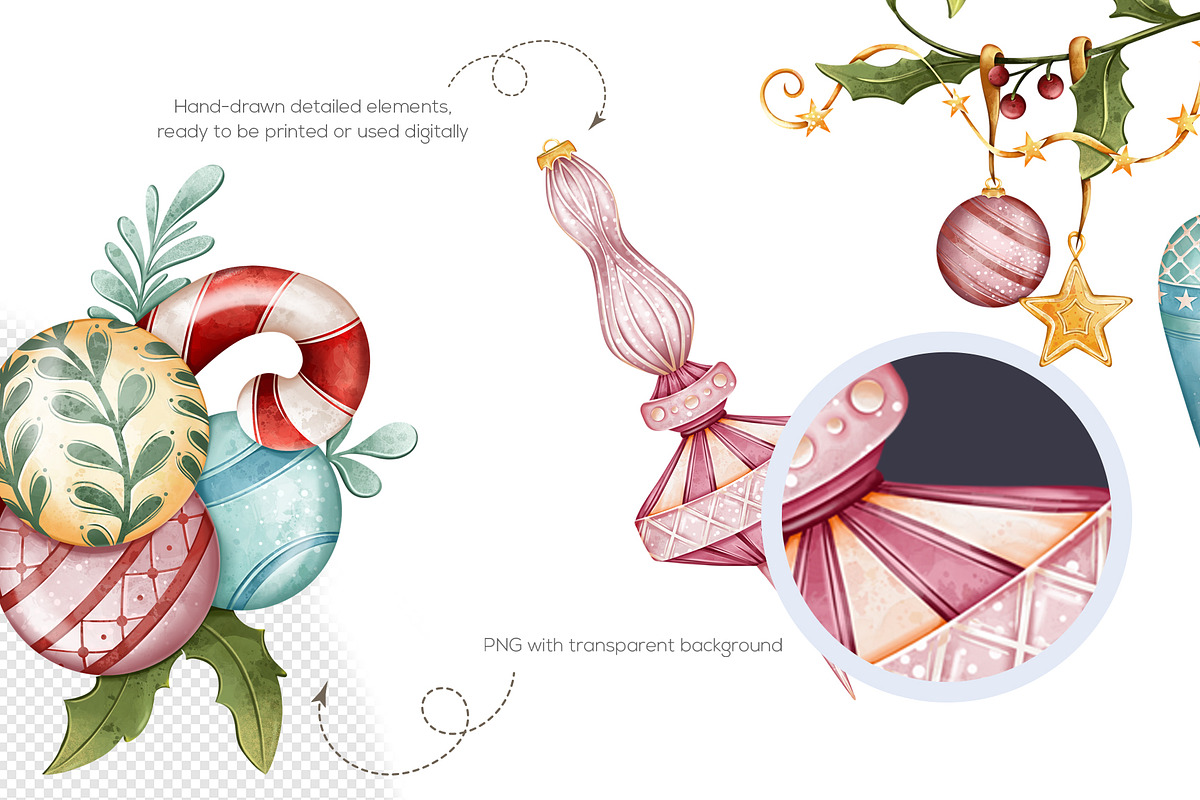 Christmas balls Clipart PNG Set, a Seasonal Illustration by Mespilia (Photo 3 of 5)