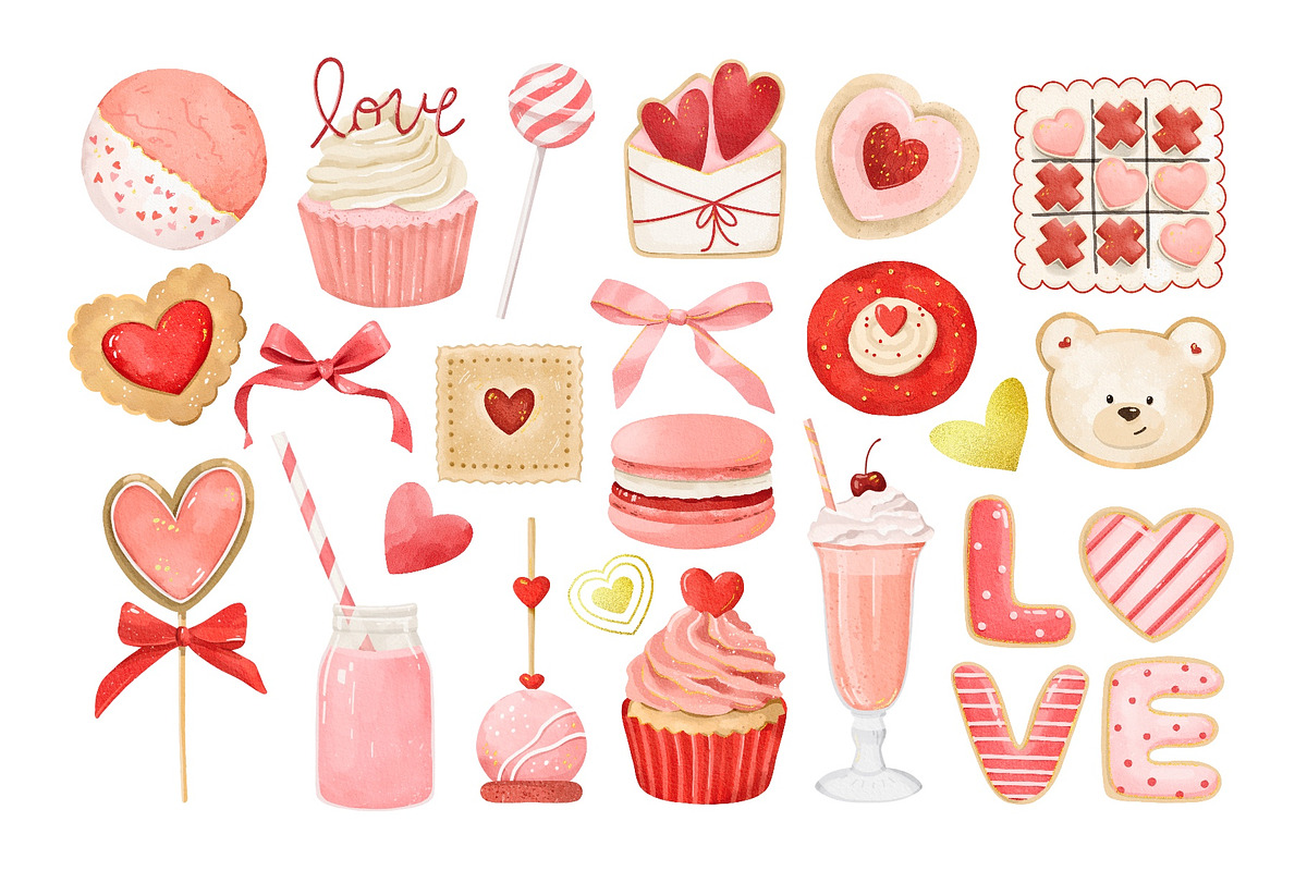 Watercolor Valentines Day Sweets, a Seasonal Illustration by ArtGiftsStudio (Photo 3 of 4)
