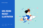 Girl Riding Rocket Illustration, a Person Illustration by Partikusi Design (Thumbnail 1 of 3)