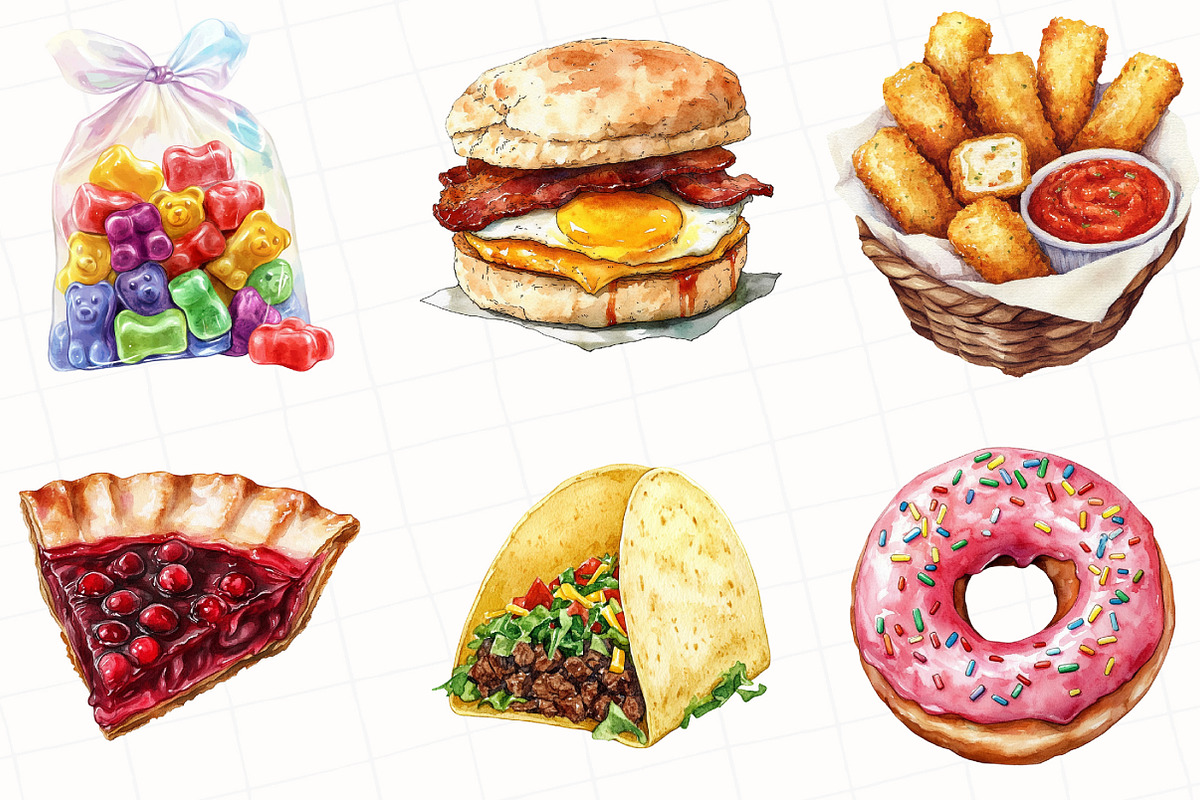 Junk Food Watercolor Clipart, an Illustration by OK Design (Photo 5 of 5)