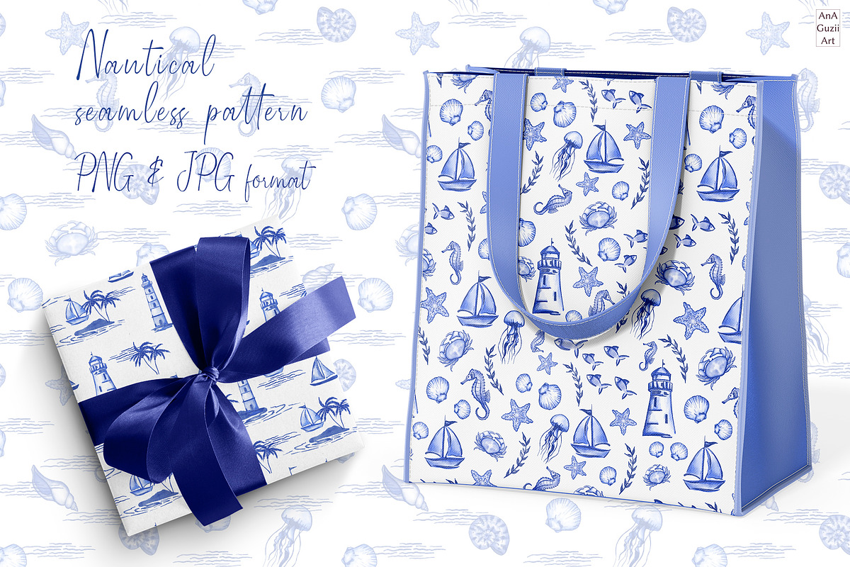 Nautical Toile de Jouy Seamless Patt, a Pattern Graphic by AnaGuziiArt (Photo 4 of 9)