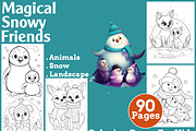 Magical Snowy Friends Coloring Pages, an Animal Illustration by martinblan (Thumbnail 1 of 4)