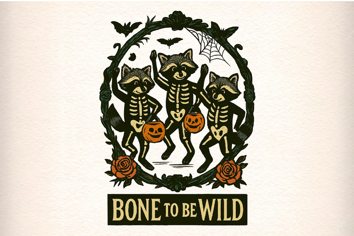Vintage Halloween Raccoon Skeleton, an Illustration by Craft Nest (Photo 1 of 6)