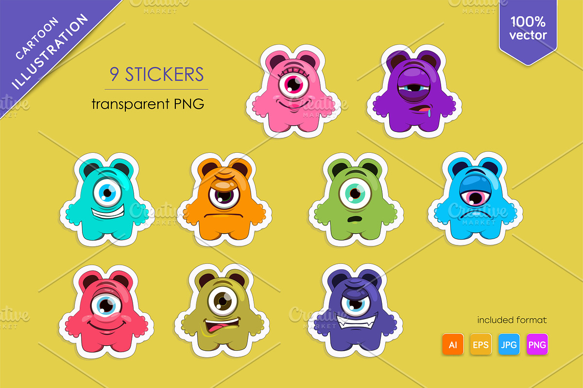 9 Funny One-eyed monsters. Art., an Animal Illustration by KENO Mascots (Photo 3 of 5)