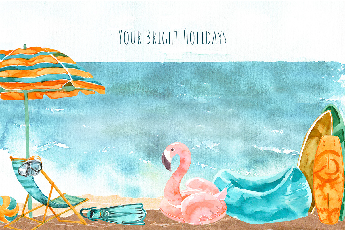 Beach Activities Collage Watercolor, a Food Illustration by Cat In Colour (Photo 6 of 8)