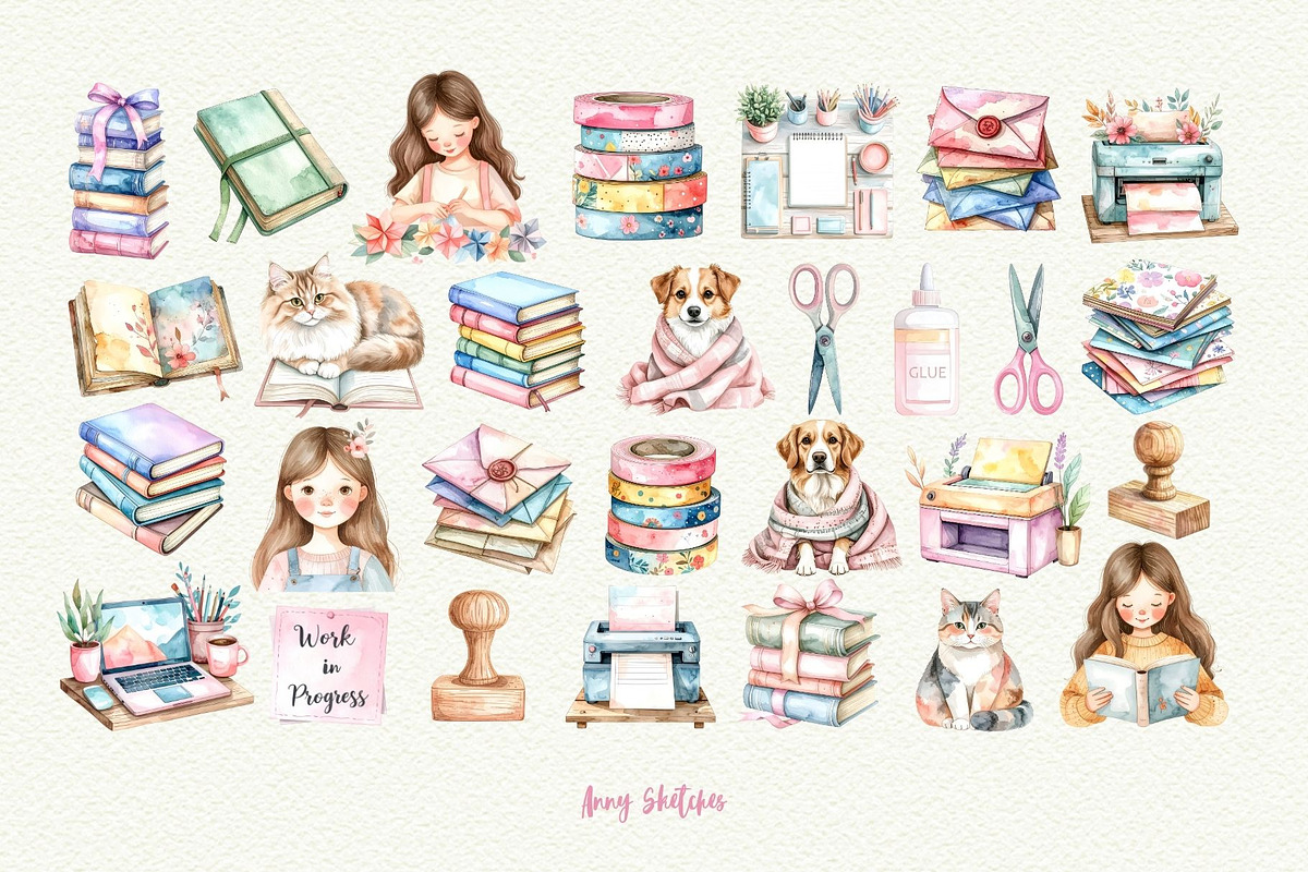Cozy Craft Girl Clipart, a Person Illustration by Anna Design Studio (Photo 3 of 9)