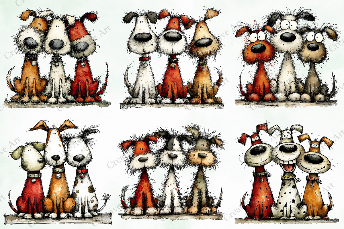 Whimsical Christmas Dogs Clipart, an Illustration by Creative Art (Photo 6 of 11)