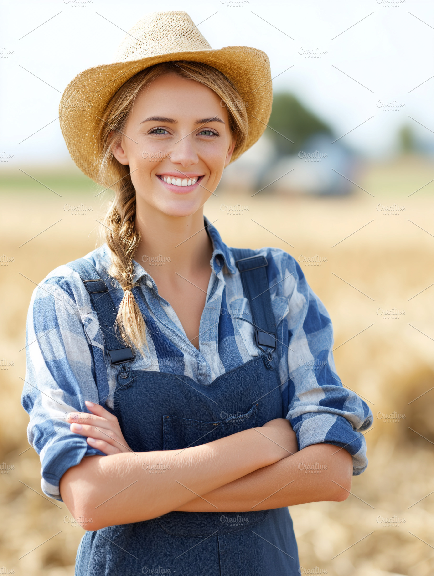 Smiling young female farmer in straw, a Person Photo by MistyDay