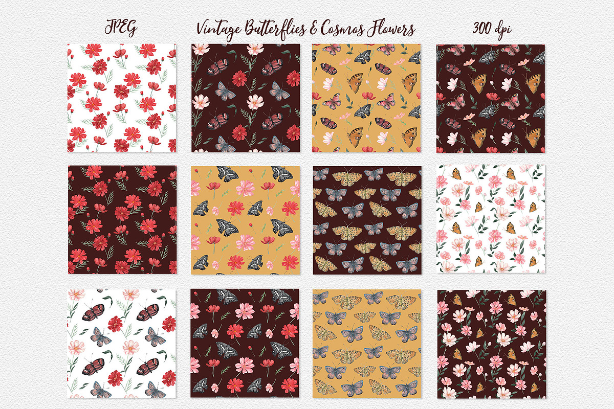 Vintage Butterflies & Cosmos Flowers, an Illustration by Catch the Dream Art (Photo 9 of 12)