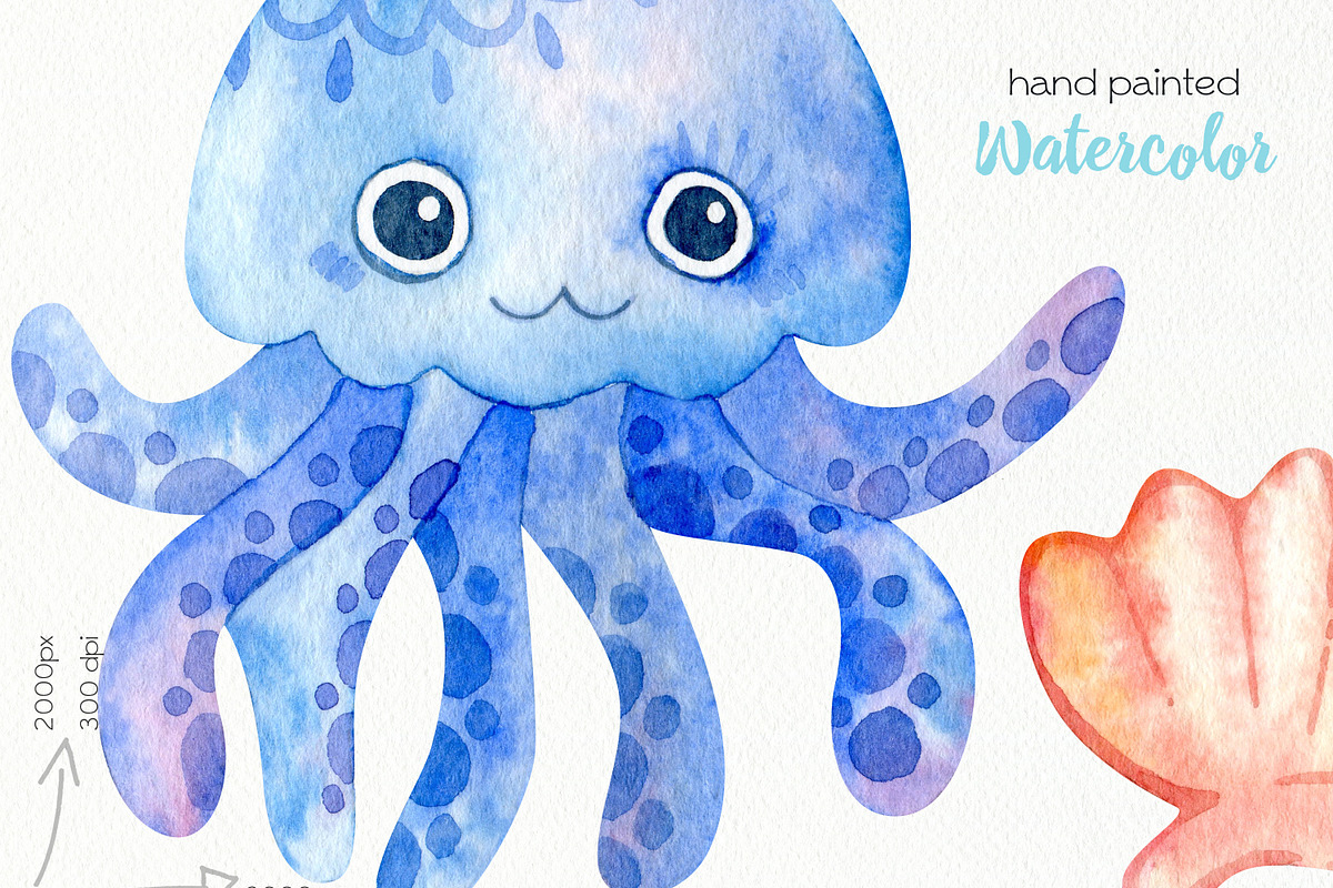 Watercolor Underwater Clipart, an Animal Illustration by OllyKo Art (Photo 6 of 6)